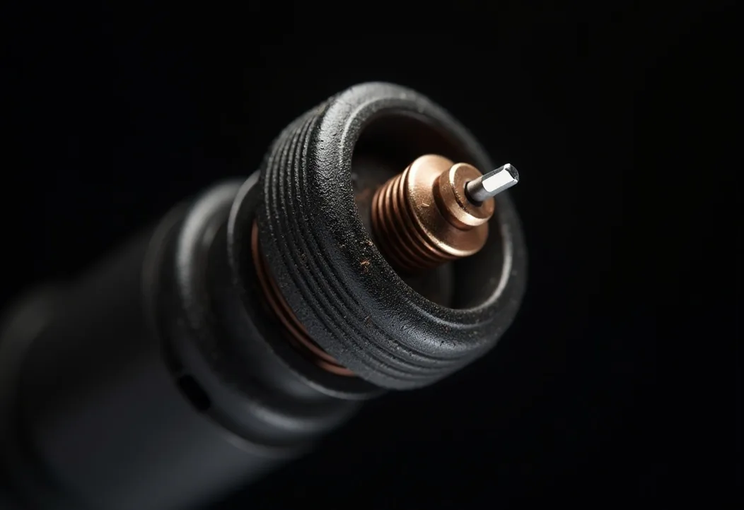 Macro cross-section of a tactile mechanical switch mid-actuation extreme detail